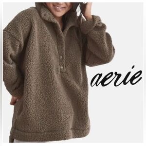 Aerie Olive Green Quarter Snap Pullover S